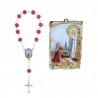 Cadre religieux en bois Apparition de Lourdes 5 x 7,5 cm et Dizainier parfumé à la rose
