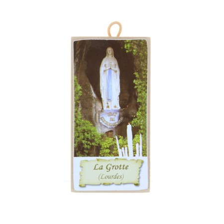 Quadro religioso di legno Nostra Signora nella Grotta di Lourdes 6 x 12 cm