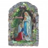 Cadre religieux en bois Vierge Marie, Grotte de Lourdes et Dizainier à la rose 7,5 x 11 cm