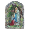 Cadre religieux en bois Vierge Marie, Grotte de Lourdes et Dizainier à la rose 7,5 x 11 cm