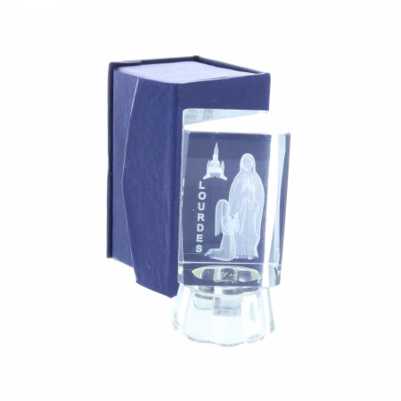 Glowing 3D laser etched glass and Lourdes Apparition 8 cm
