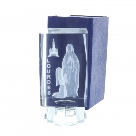 Glowing 3D laser etched glass and Lourdes Apparition 10 cm