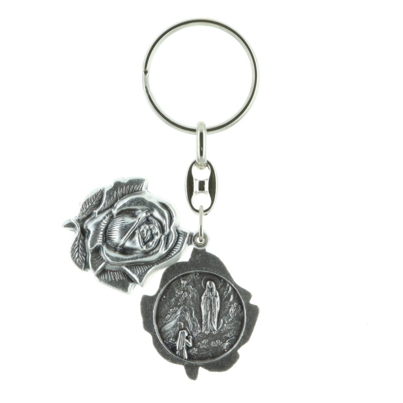Porte-clés en forme de rose, Apparition de Lourdes et Sainte Bernadette