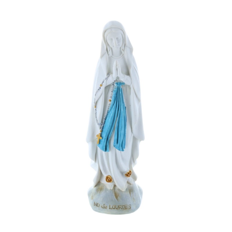 Our Lady of Lourdes colour resin statue on rock 14 cm