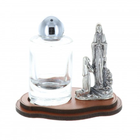 Lourdes Apparition silvery religious wood picture frame with 20 ml vial 7 x 5 cm