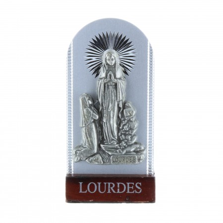 Lourdes Apparition silvery religious picture frame and bright details 4 x 9 cm