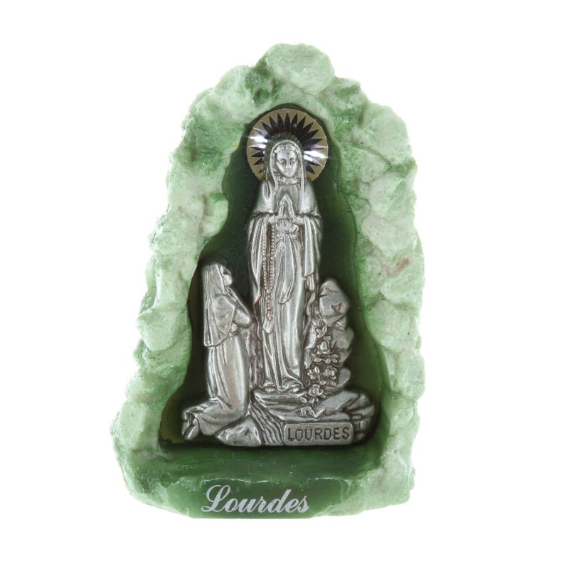 Statua Apparizione di Lourdes e grotta in resina verde 12 cm