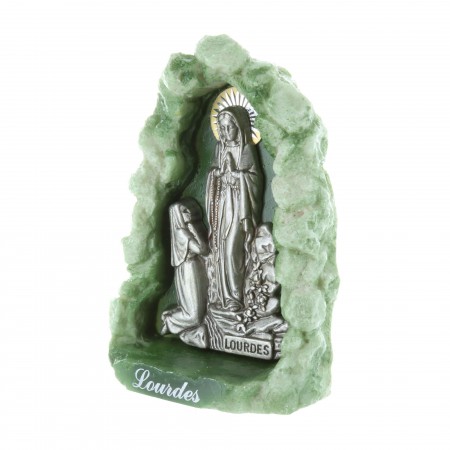 Statua Apparizione di Lourdes e grotta in resina verde 12 cm