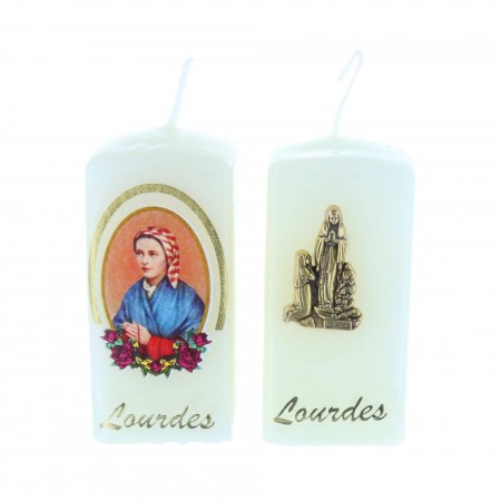 Lot de 2 bougies religieuses carrées Apparition de Lourdes 6 cm