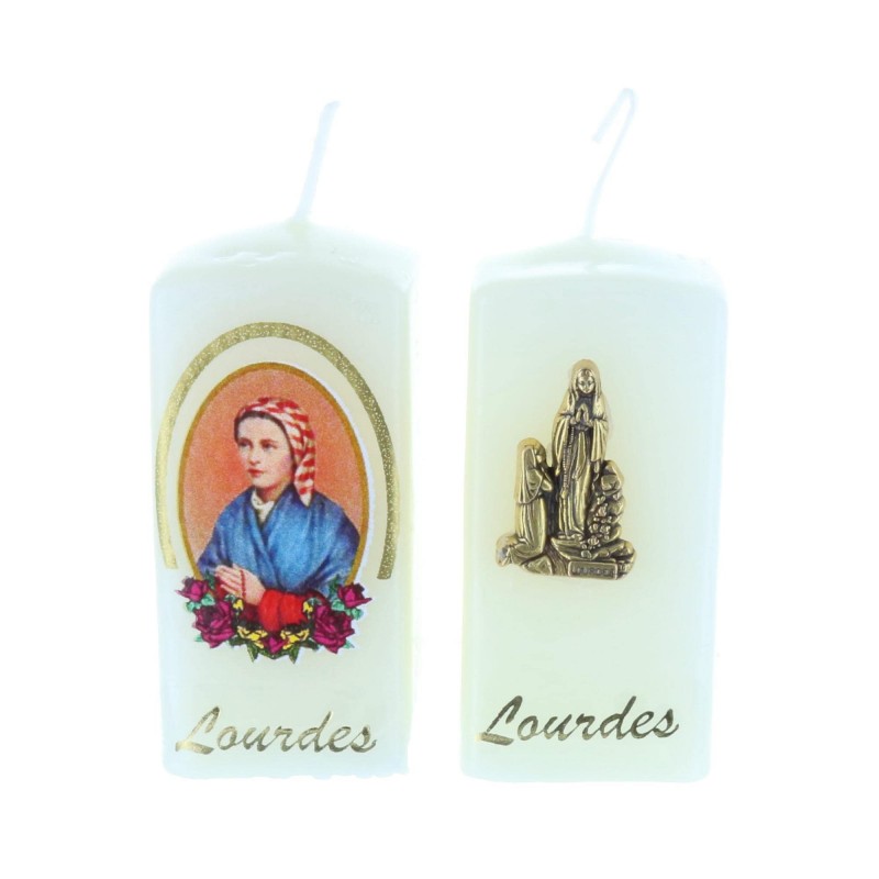 Batch of 2 Lourdes Apparition square religious candles 6 cm