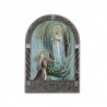 Quadretto religioso argentato Apparizione di Lourdes colorata e dorata 4,5 x 7 cm