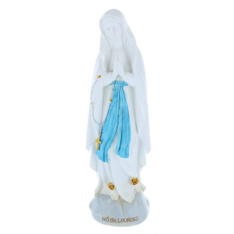 Our Lady of Lourdes colour resin statue on rock 20 cm