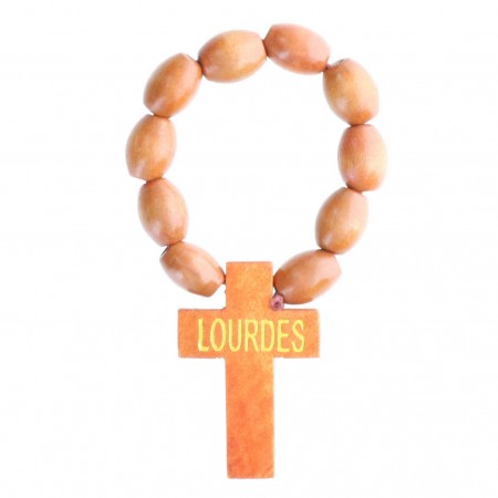 One-decade rosary wood beads and Lourdes inscription