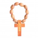 One-decade rosary wood beads and Lourdes inscription
