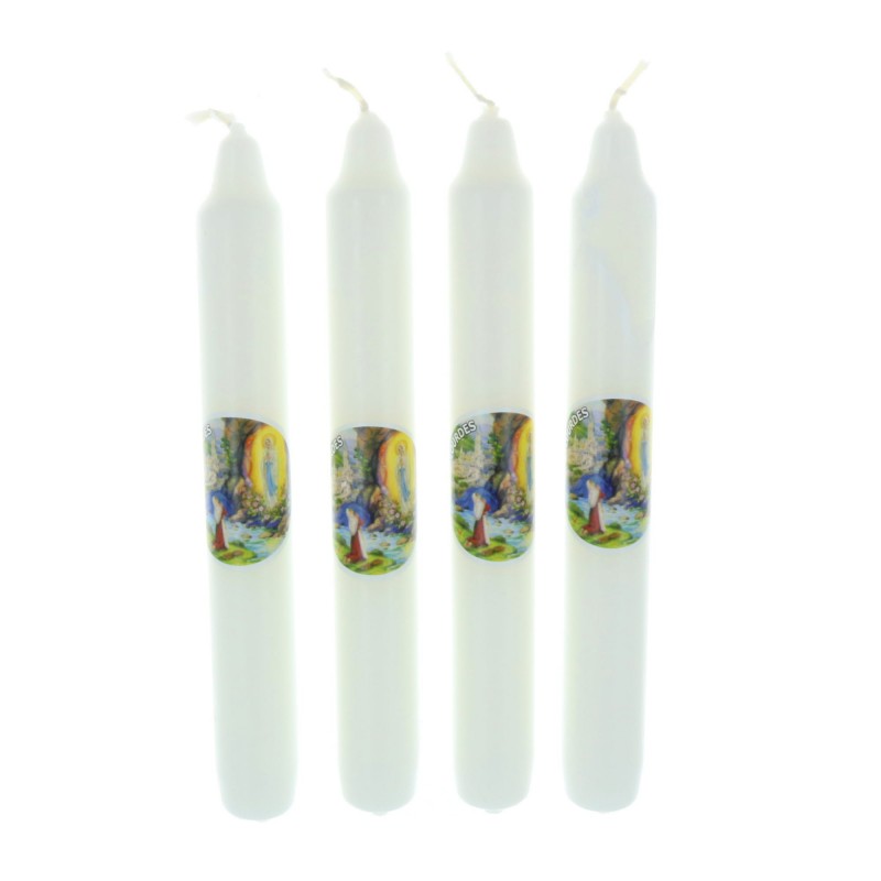 Partita di 4 candele religiose Apparizione di Lourdes 18 cm