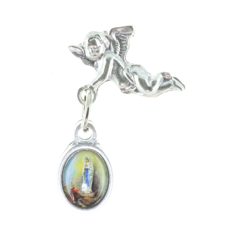 Angel pin and Lourdes Apparition medallion