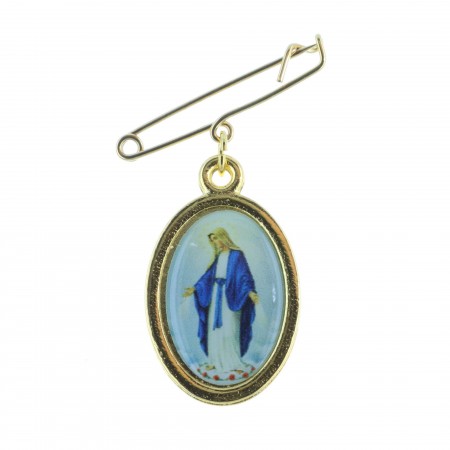Lourdes Apparition and Miraculous Lady golden metal pin