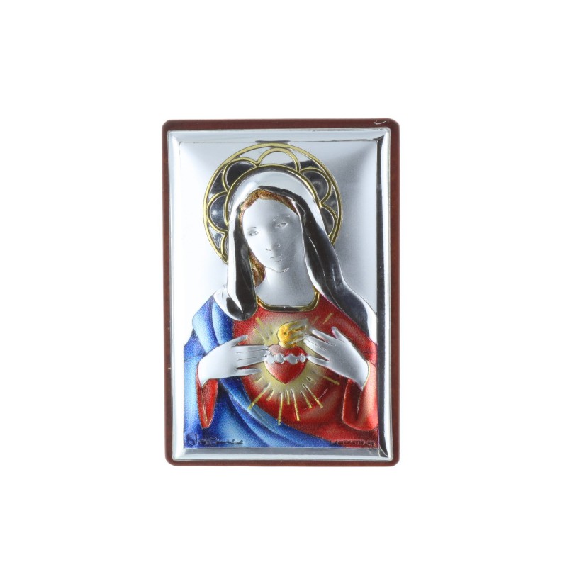 Cadre religieux Sacré Coeur de Marie argenté 4 x 6 cm