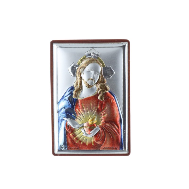 Jesus Sacred Heart silvery religious frame 4 x 6 cm