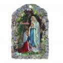 Cadre religieux en bois Apparition de Lourdes et dizainier parfum à la rose 5 x 7 cm
