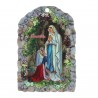 Quadro religioso di legno Apparizione di Lourdes e rosario decina profumo di rosa 5 x 7 cm