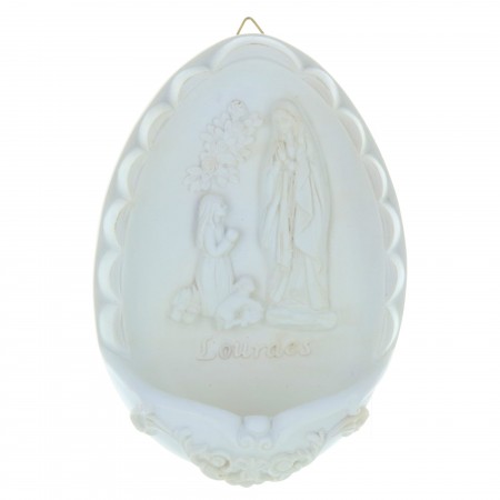 Holy water font 16.5cm x 11 cm resin picture of Lourdes Apparition
