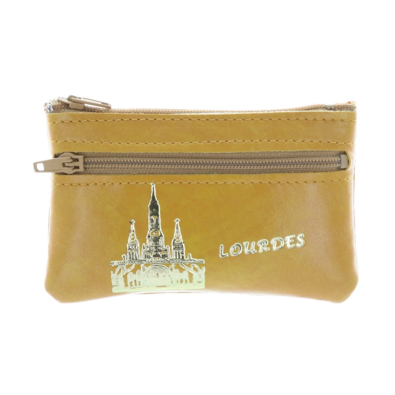 Imitation leather case purse and Basilica of Lourdes