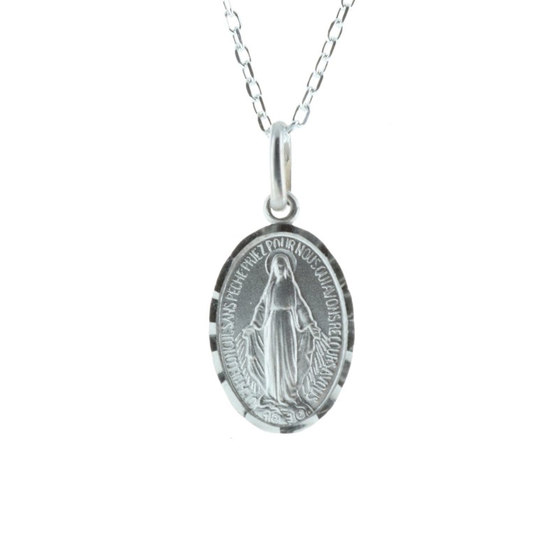 Sterling silver jewellery, Miraculous Medal and chain 20mm