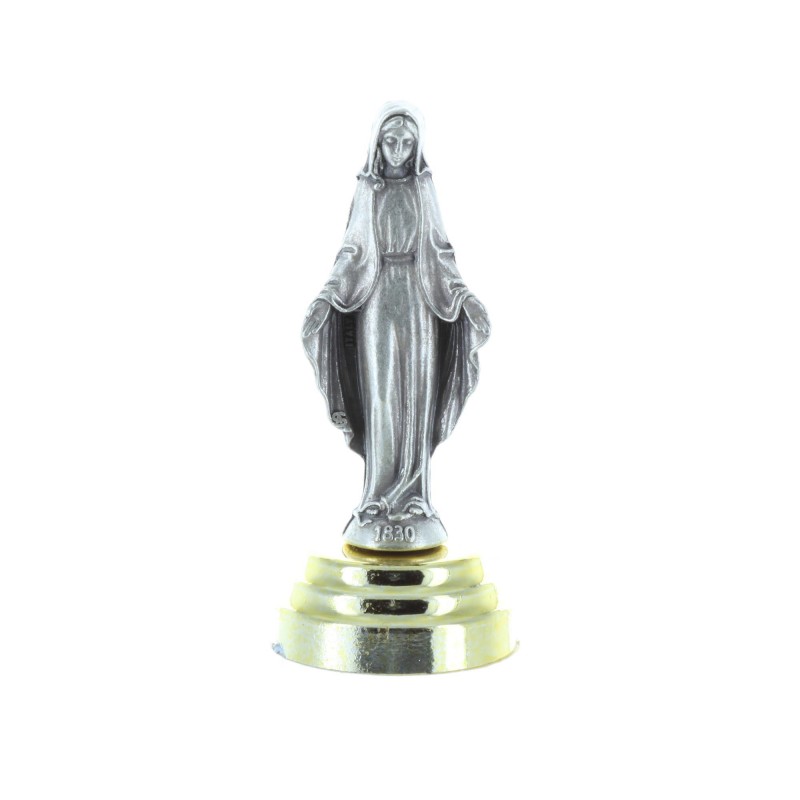 Statue Vierge miraculeuse en métal avec socle doré aimanté 6 cm