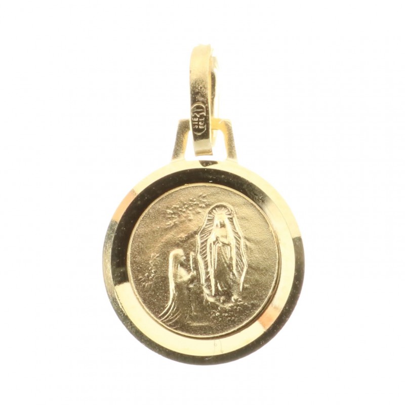 Médaille de Lourdes en Or 9 carats, ronde et bord lapidé 0,5g
