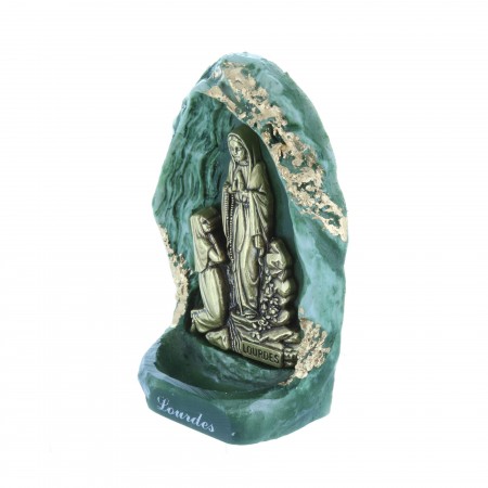 Acquasantiera resina verde Apparizione e Grotta di Lourdes 8 x 12.5 cm