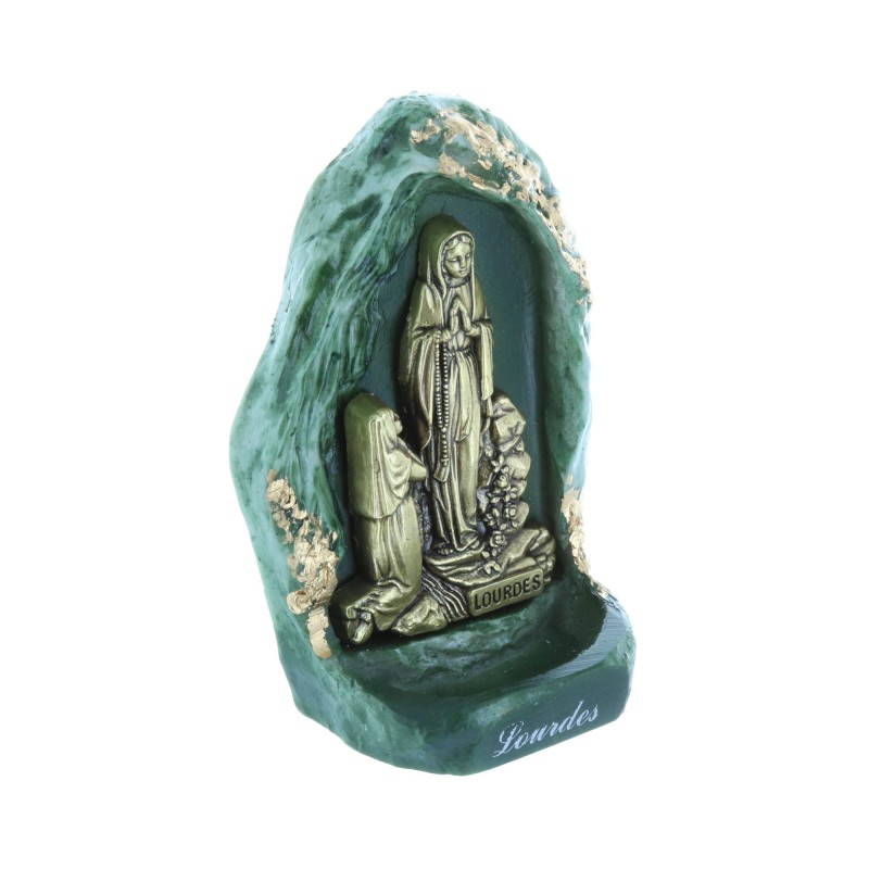 Apparition and Grotto of Lourdes font 8 x 12.5 cm in green resin