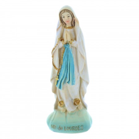 Our Lady of Lourdes colour resin statue on rock 8 cm