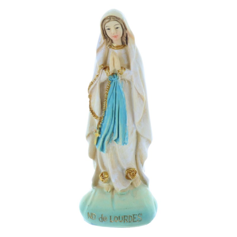 Statue Vierge Marie en résine colorée sur rocher 8 cm