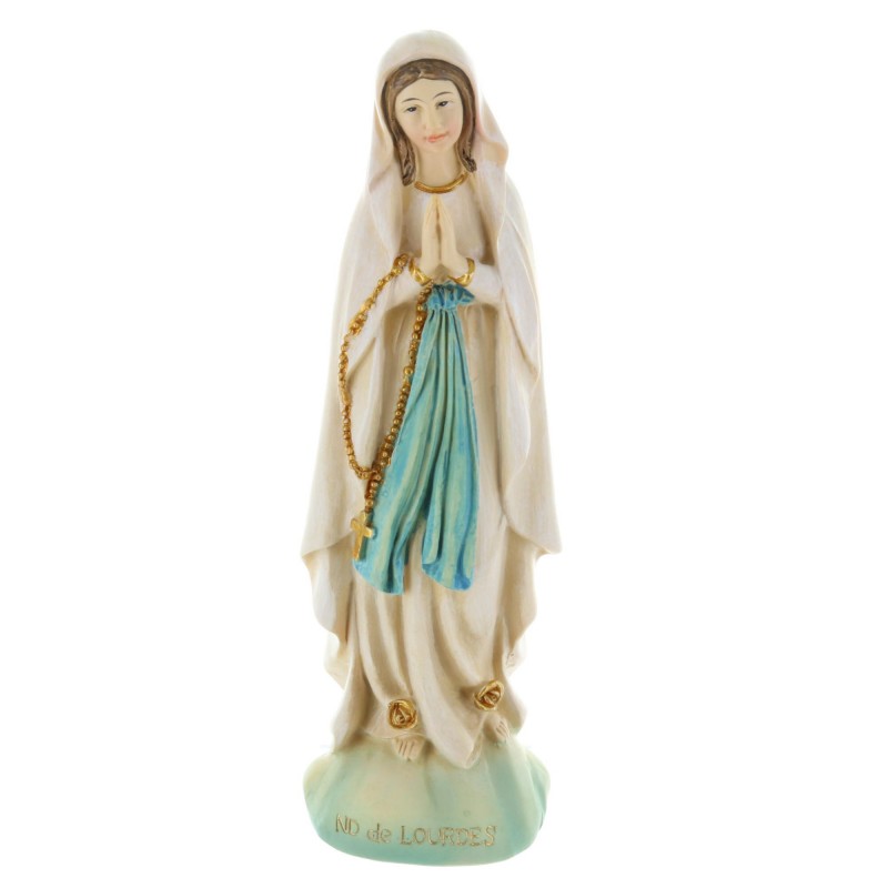 Statue Vierge Marie en résine colorée sur rocher 14 cm