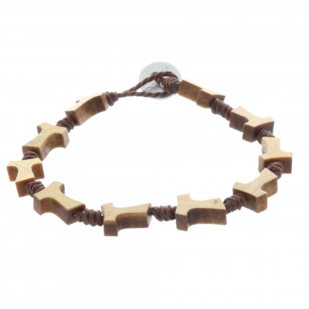 Cord and wood rosary bracelet and Tau cross