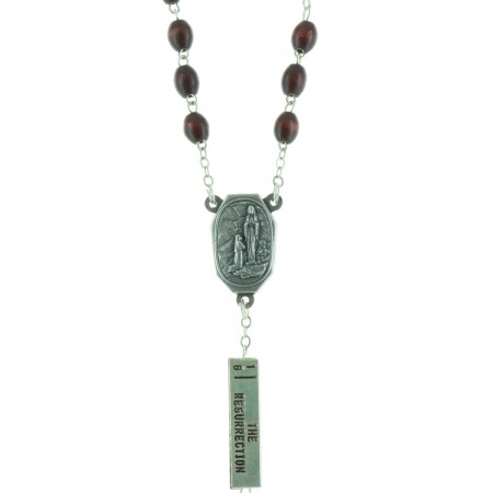 Chapelet eau de Lourdes,les 20 mystères du Rosaire, grains bois