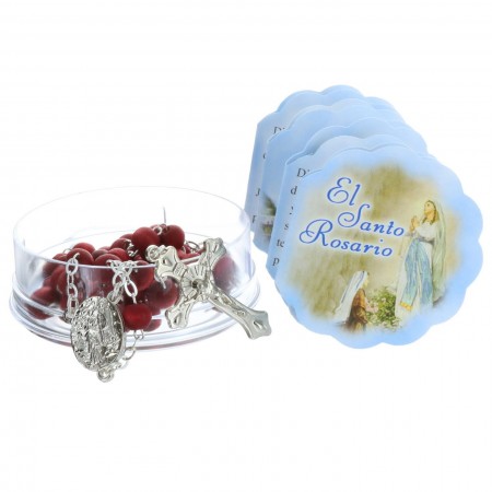 Lourdes Rose-scented rosary with box and prayer