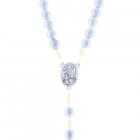 Cord rosary translucent beads and Lourdes Apparition centerpiece