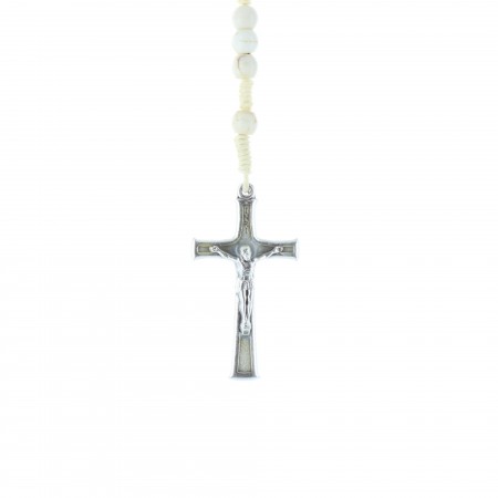 Chapelet corde grains pierres véritables et paters en forme de croix