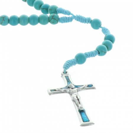 Cord rosary real stone beads and cross-shaped paters