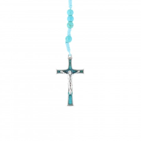 Cord rosary real stone beads and cross-shaped paters