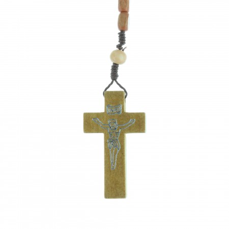 Cord rosary square wood beads
