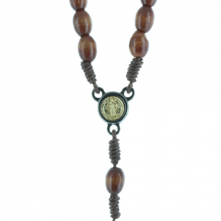 Saint Benedict Wood rosary with a centerpiece gold medallion Saint Benedict