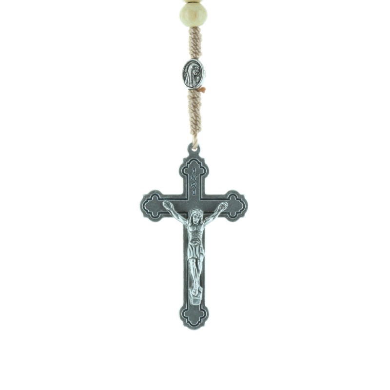 Cord rosary with Lourdes water,wood beads and Lourdes Apparition paters