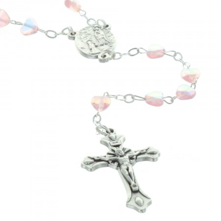 Glass rosary heart shaped beads and Lourdes Apparition centerpiece