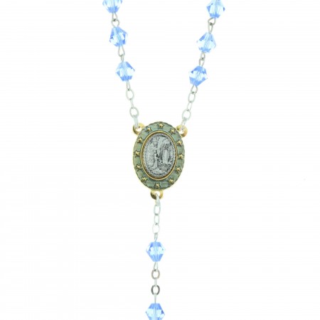 Genuine crystal rosary Lourdes Apparition centerpiece