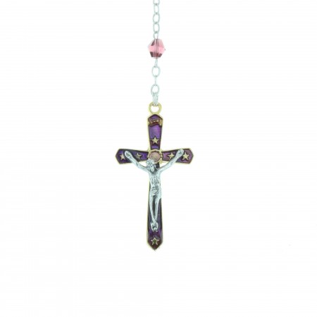 Genuine crystal rosary Lourdes Apparition centerpiece
