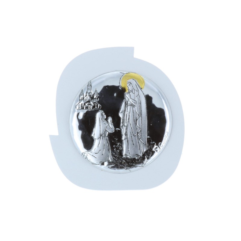 Cadre religieux Apparition de Lourdes argentée 5 x 5,5 cm