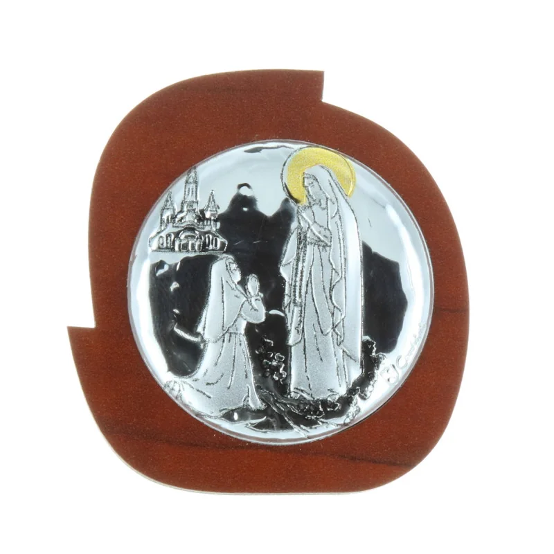 Cadre religieux Apparition de Lourdes argentée 5 x 5,5 cm